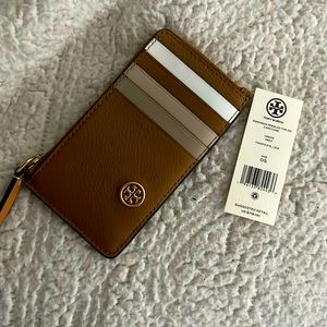 Tori Burch|ROBINSON PEBBLED TOP-ZIP CARD CASE|Tiger’s Eye